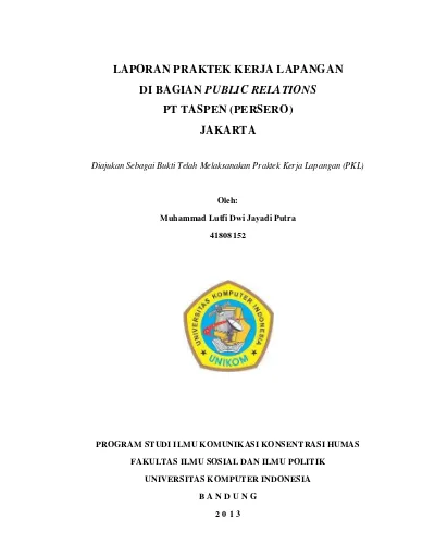 Laporan Praktek Kerja Lapangan Di Bagian Public Relations Pt Taspen Persero Jakarta