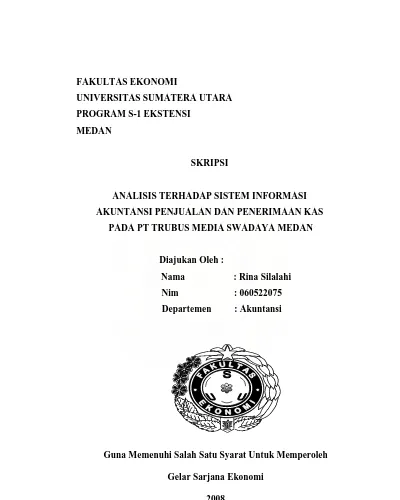 Analisis Terhadap Sistem Informasi Akuntansi Penjualan Dan Penerimaan Kas Pada Pt Trubus Media Swadaya Medan
