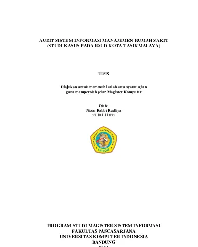Audit Sistem Informasi Manajemen Rumah Sakit Studi Kasus Pada Rsud Kota Tasikmalaya