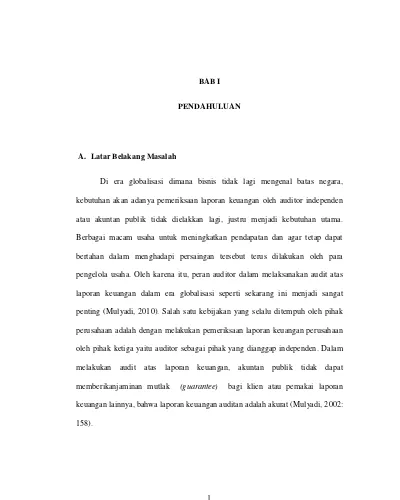 Pendahuluan Pengaruh Profesionalisme Auditor Terhadap Pertimbangan Tingkat Materialitas Dalam Proses Pengauditan Laporan Keuangan Studi Kasus Pada Auditor Kap Di Yogyakarta Dan Semarang