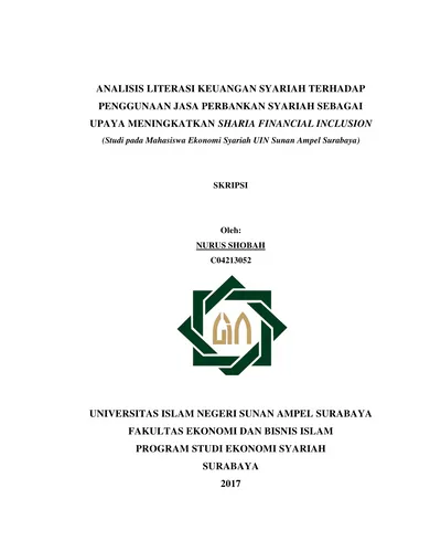 Analisis Literasi Keuangan Syariah Terhadap Penggunaan Jasa Perbankan Syariah Sebagai Upaya Meningkatkan Sharia Financial Inclusion Studi Pada Mahasiswa Ekonomi Syariah Uin Sunan Ampel Surabaya