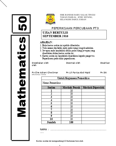 Soalan Percubaan Pt3 Matematik Selangor 2016 Sumber Pendidikan