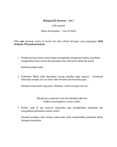 Soalan Bahasa Melayu Spm Kertas 1 Bahagian B2 Komsas Set 1
