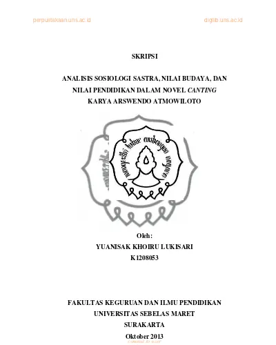 Skripsi Analisis Sosiologi Sastra Nilai Budaya Dan Nilai Pendidikan Dalam Novel Canting Karya Arswendo Atmowiloto