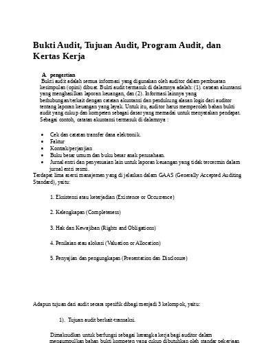 Bukti Audit Tujuan Audit Program Audit D 1