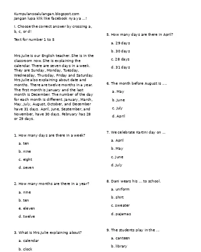 50+ Download Soal Ujian Bahasa Inggris Kelas 6 Dan Kunci Jawaban Pics