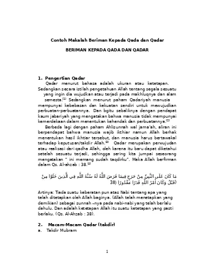 Contoh Makalah Tentang Qadha Dan Qadar